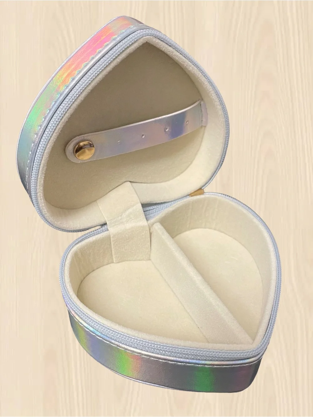 A New Day | Iridescent Heart-Shaped Jewelry Case with Gold Zipper